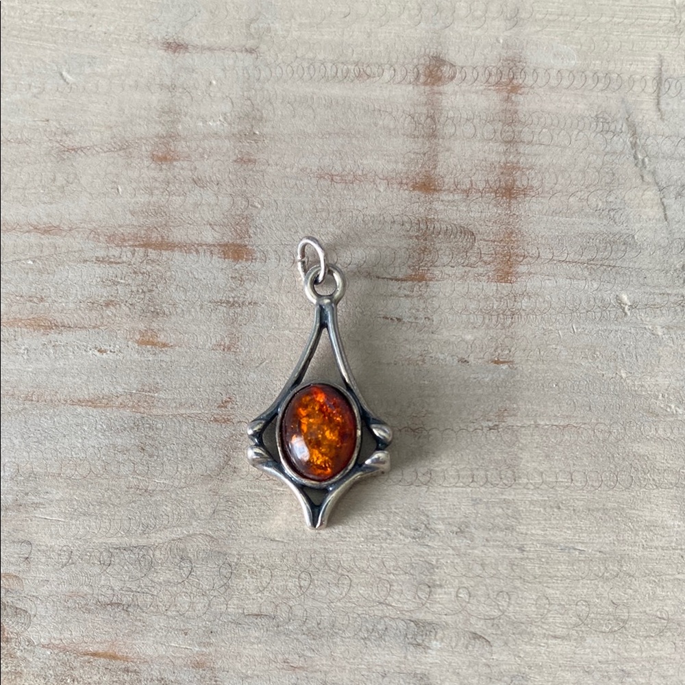 Native Sterling Silver Necklace with Amber Stone